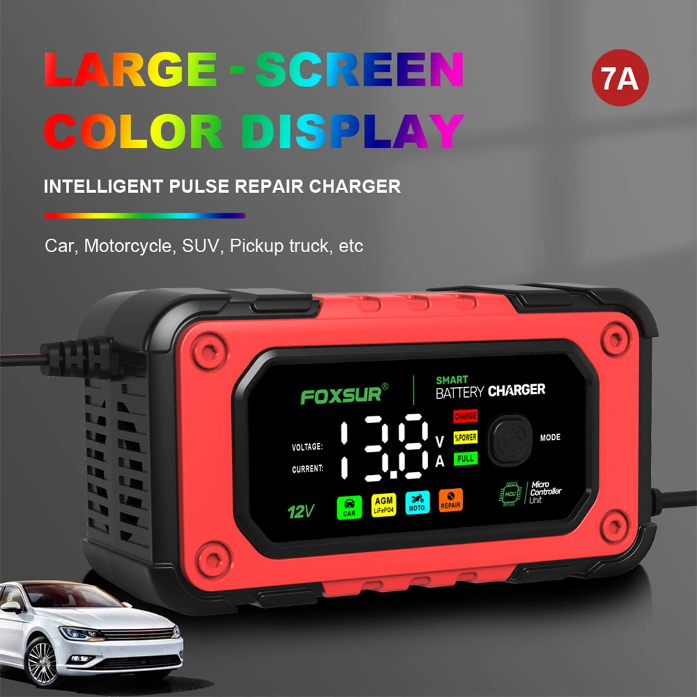 

Universal Car Battery Charger 6A 12V Fully Automatic Battery Charging Device With LCD Display For Lead Acid Gel AGM Wet Battery