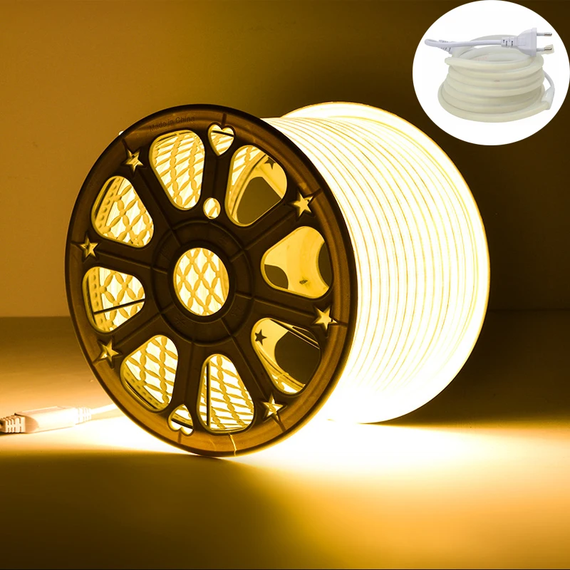 

220V Waterproof Outdoor COB LED Strip Lights IP67 288Leds/M RA90 Warm Nature White Flexible 220 V Led Strips Room Light Decor