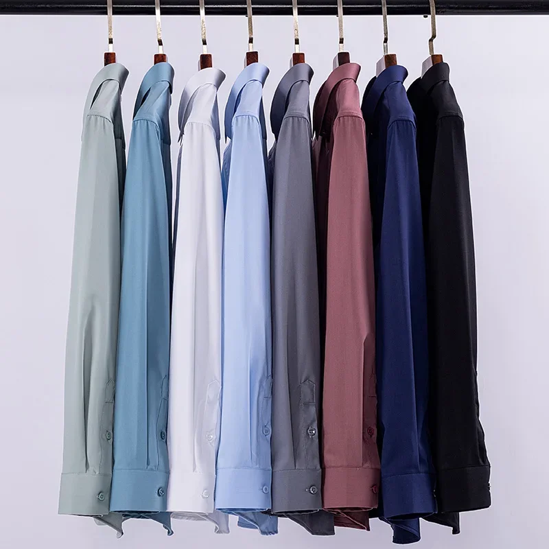 Dress Shirts Men Casual Shirts Spring Autumn Men Long Sleeve Shirts Business Casual Wrinkle Resistant Solid Color Formal Dress Slim Fit Work Social Shirt S-8XL