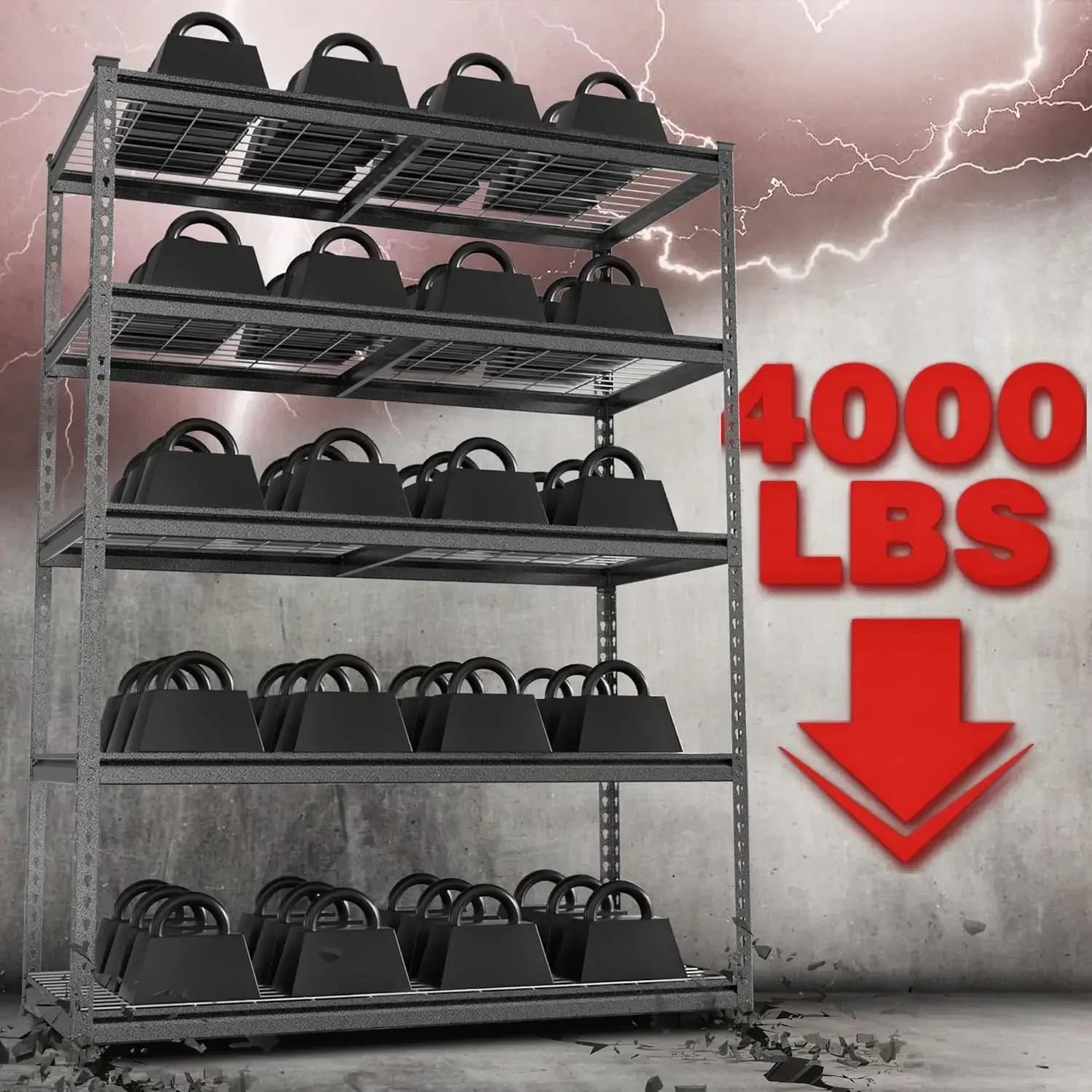 4000LBS Heavy Duty Shelving 48”W X 24”D X 72”H 5-Tier Storage Shelves Adjustable Metal Shelving Garage Shelving for Basement 4