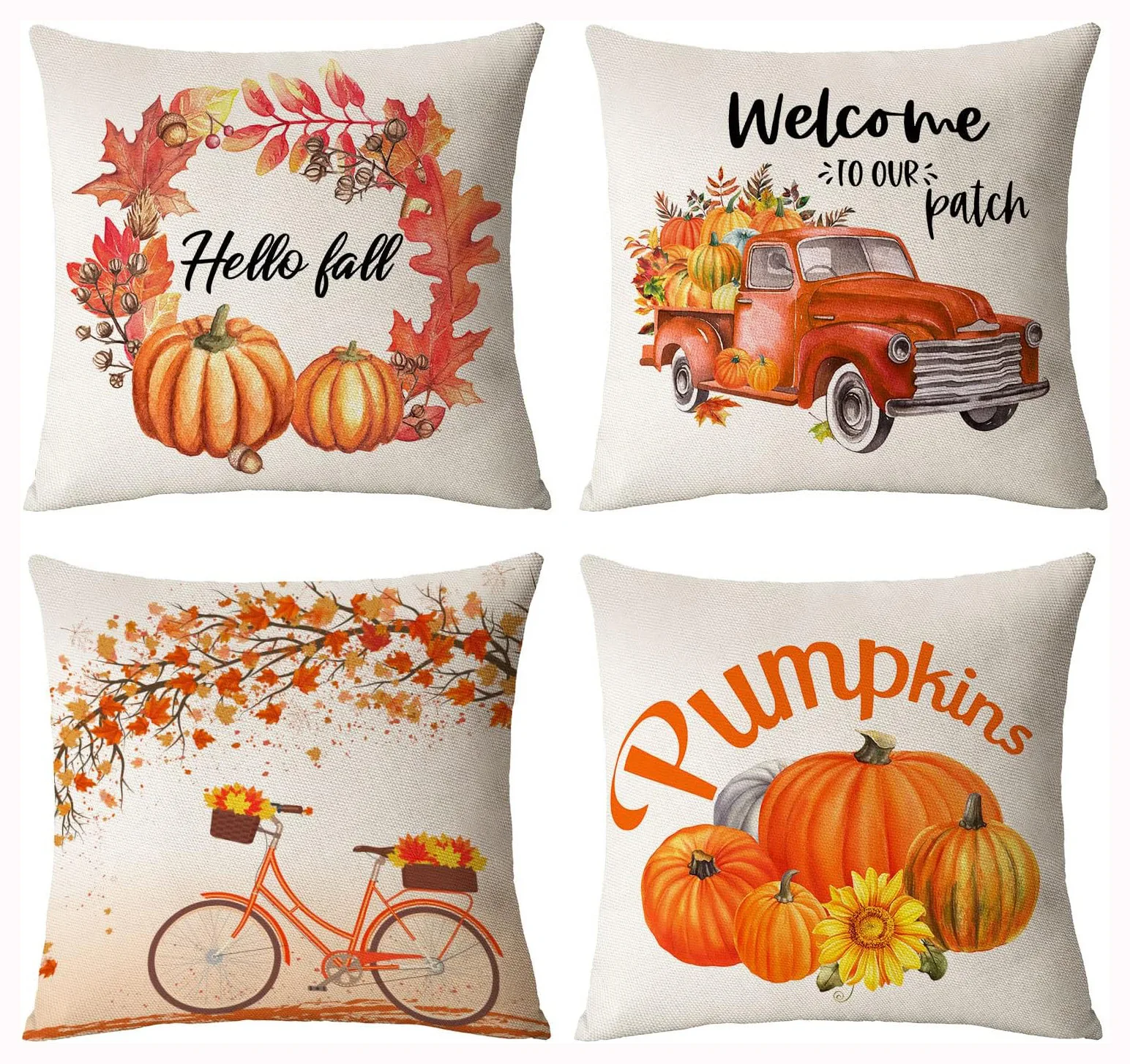 

45x45cm Thanksgiving Cushion Cover ,Linen Pumkin Maple Leaf Autumn Decorative Pillow Covers ,Cushion Covers for Sofa Chair