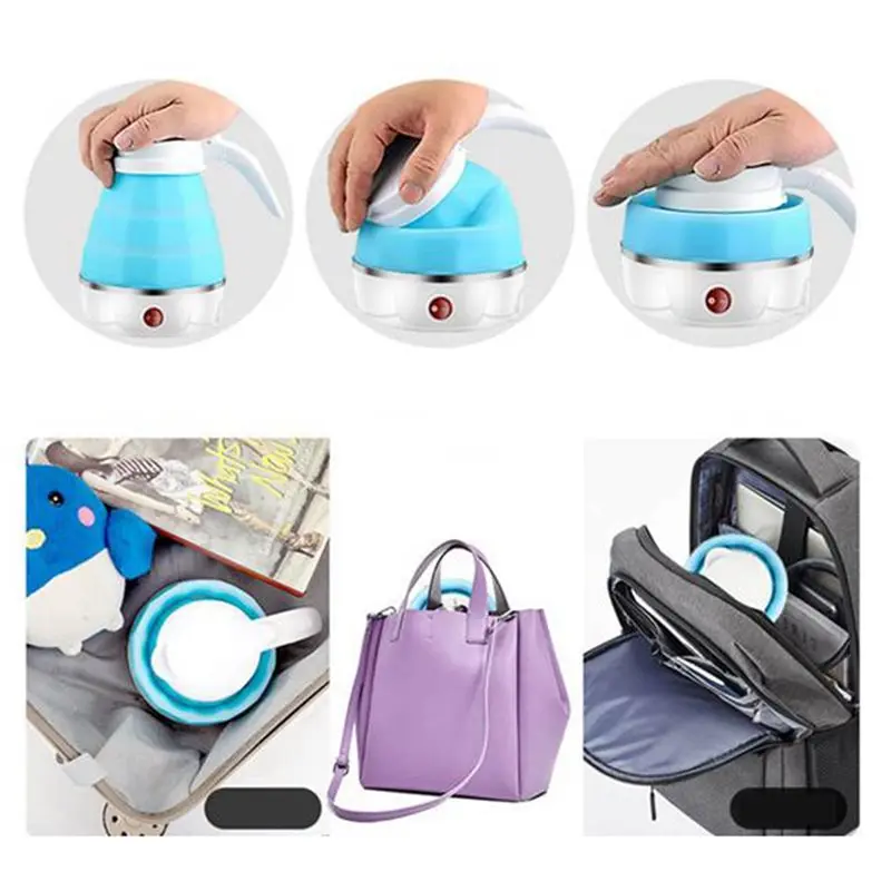 B47B-Household Travel Water Heater Mini Foldable Electric Kettle 0.6L Portable Electric Kettle Silicone Compression EU Plug 5