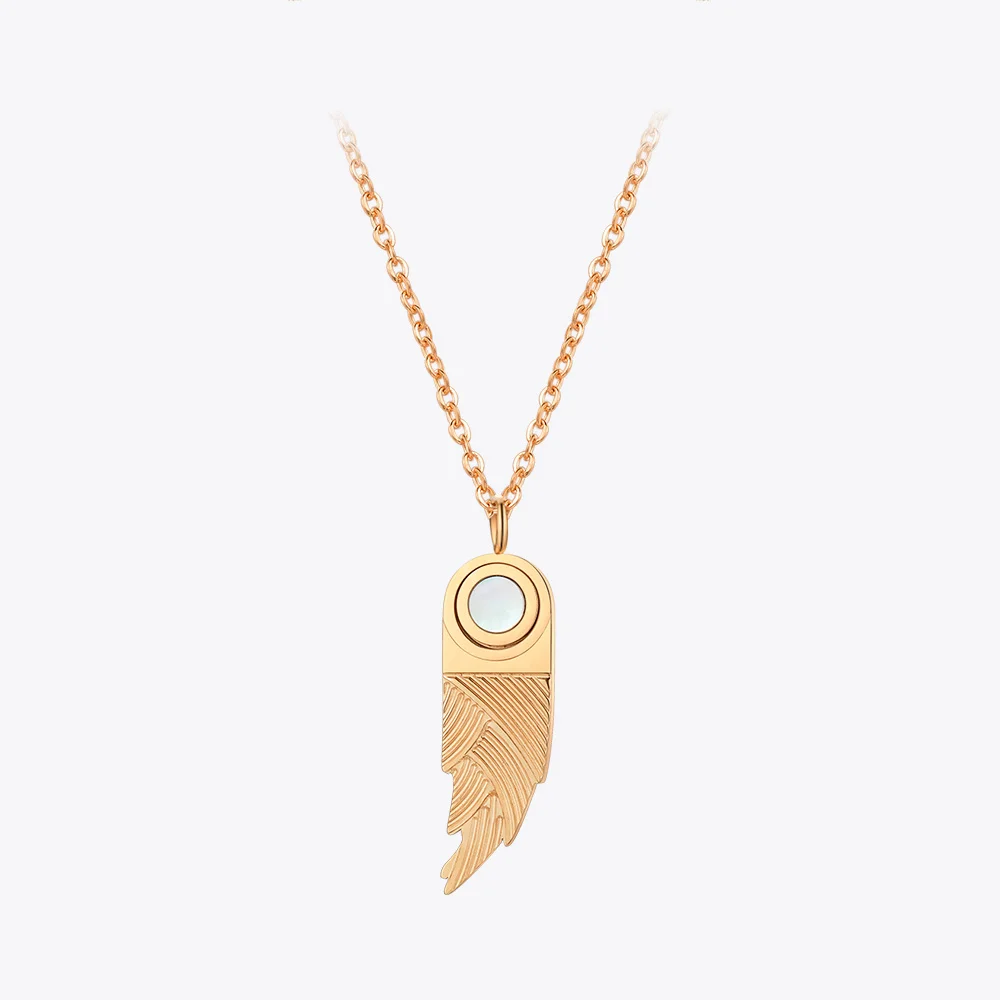 

ENFASHION Feather Necklace For Women Collares Wing Pendants Necklaces 18K Gold Plated Stainless Steel Fashion Jewelry 193012