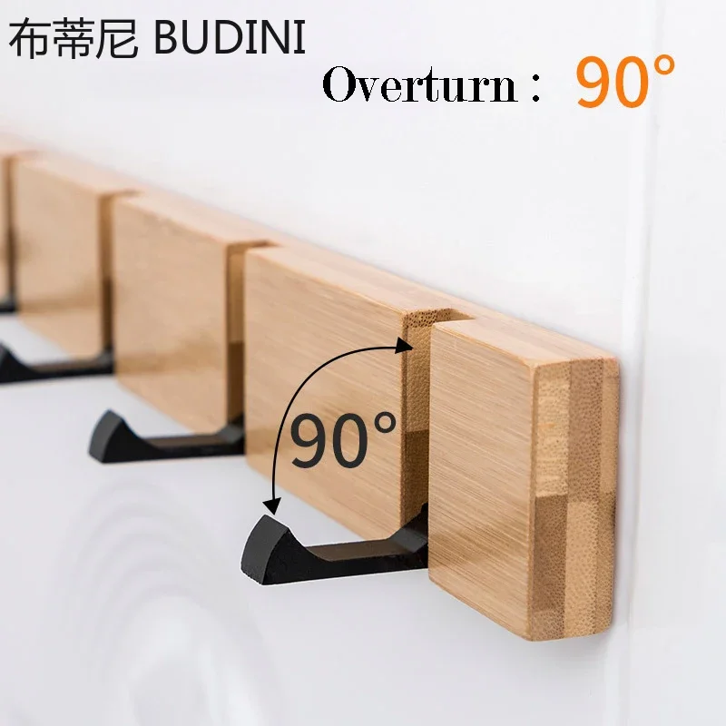 Creative Wall Hat Clothes Adhesive Solid Wood Wall Hangers Folding Coat Hook Wooden Living Room Kitchen Toilet Bamboo Rack