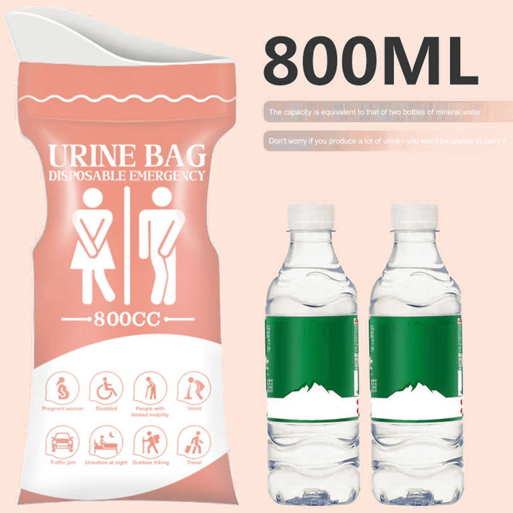 800 ML 일회용 소변기 가방 비상 소변 가방 캠핑 하이킹 임신 환자 어린이를위한 남여 소변기 가방