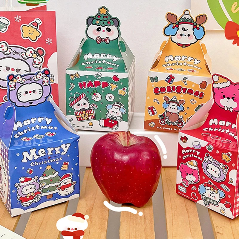 

Cartoon Christmas Party Gift Box Portable Christmas Gift Paper Box For Cookie Candy Apple Merry Christmas Packaging Supplies