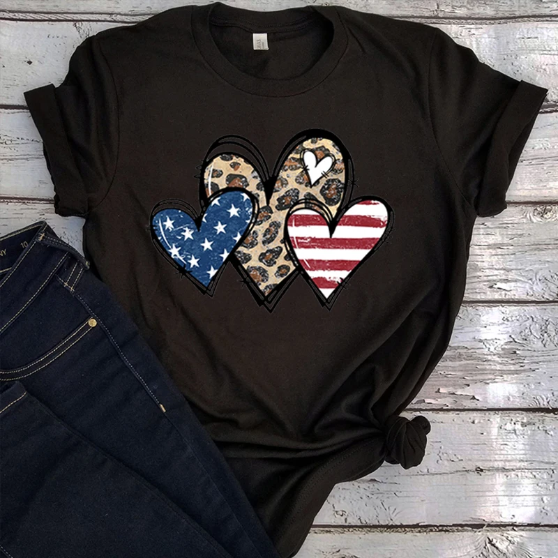 

USA Shirt Leopard Heart Shirts Stars and Stripes T Shirt Women 4th of July Shirt Fourth of July Shirts USA Tee Vintage L
