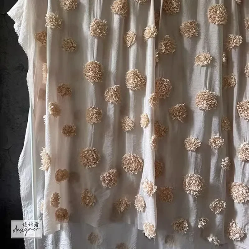 Skin Pink Three-dimensional Large Flower Embroidered Skirt Wedding Dress Door Curtain Designer Fabric