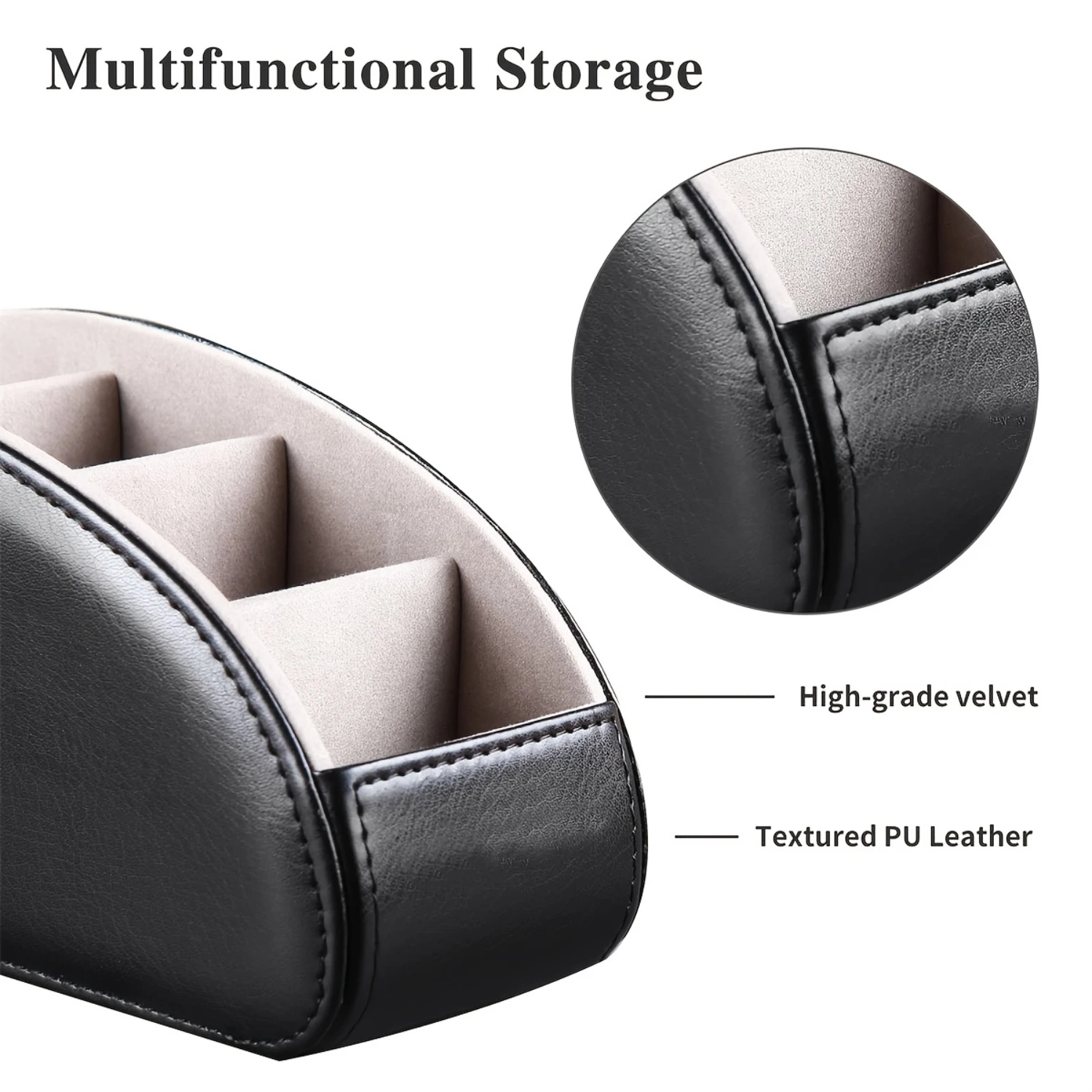 5 Compartment PU Leather Caddy Desktop Organizer for TV, DVD, Blu-Ray, Media Player, Heater Controllers
