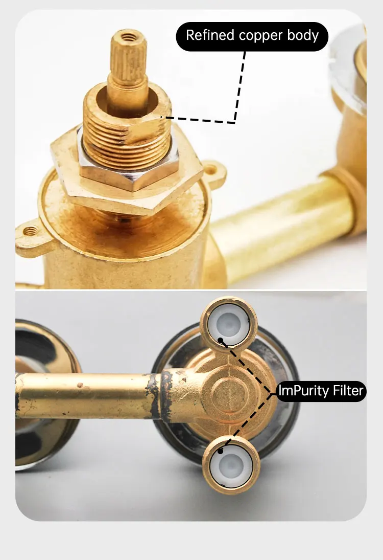 Description Picture 5 of item3 Way Diverter Shower Waterfall Bathtub Thermostat Faucet One Piece Square 3 Handle Knobs Bath Shower Mixer Tap