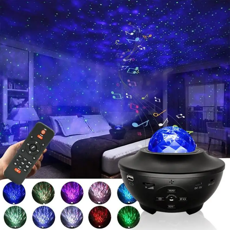 

Светодиодный Галактический проектор звездного неба, ночник со встроенным музыкальным динамиком, проектор океанских волн, декоративное освещение для спальни