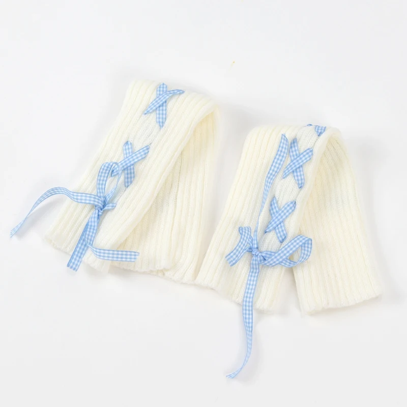 JK Girls Gloves Japanese Kawaii Lolita Fingerless Glove Elbow String Ribbon Ties Up Party Fingerless Gloves Harajuku Leg Warmers