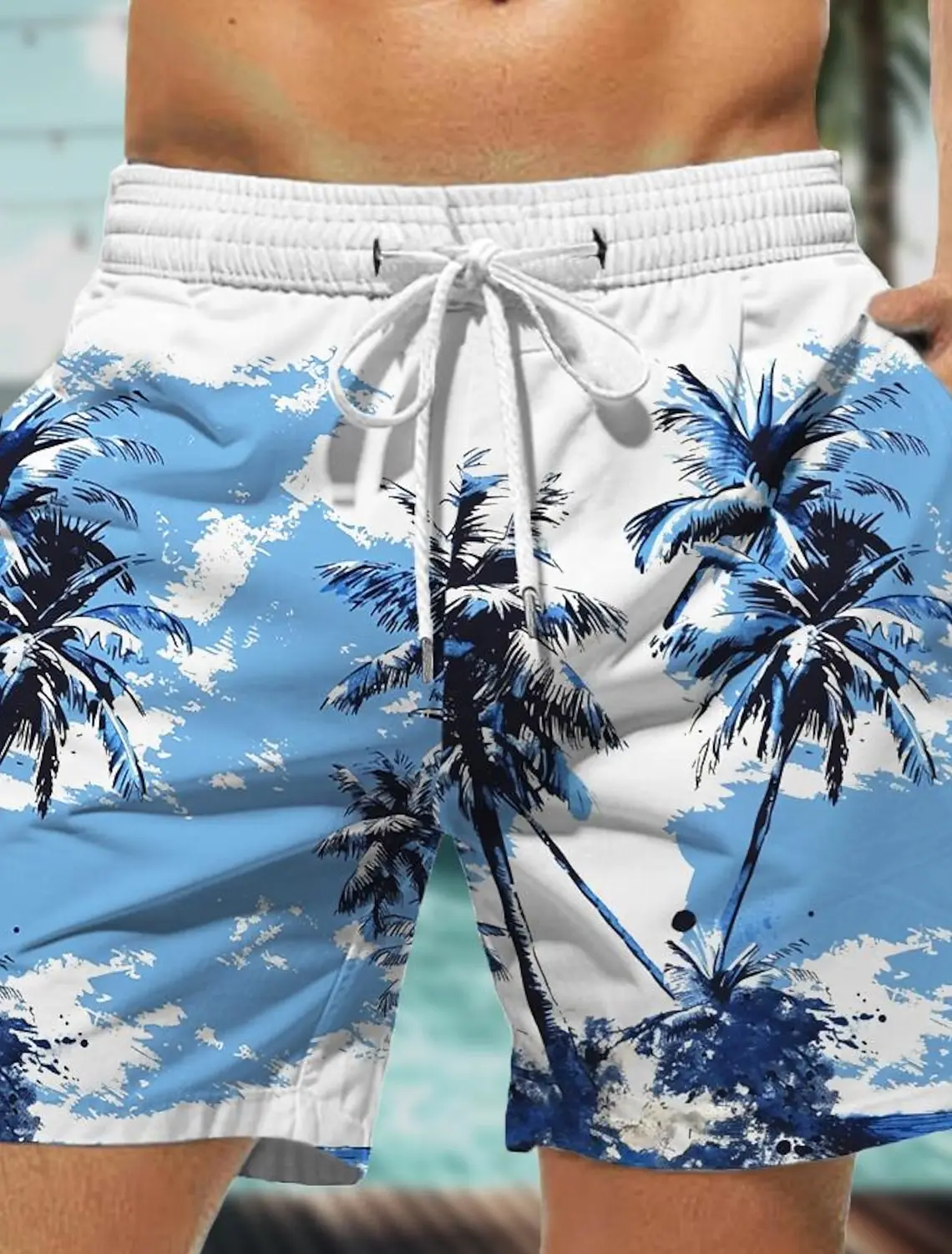 

Модные мужские пляжные шорты с кокосовым деревом, Гавайские шорты, плавки с кулиской, Короткие праздничные пляжные уличные шорты в стиле Харадзюку