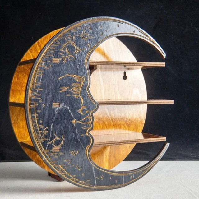 Rusztikus Kijelző Állvány Fal Függő Tároló Hálószoba Otthoni Dekoráció A Kristály Illóolaj Óvoda Fa Holdpolc Nappali - Image 6