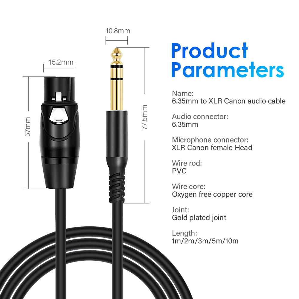 Premium 1/4 Inch TRS to XLR Female Balanced Audio Cable for Professional Instruments and Studio Equipment