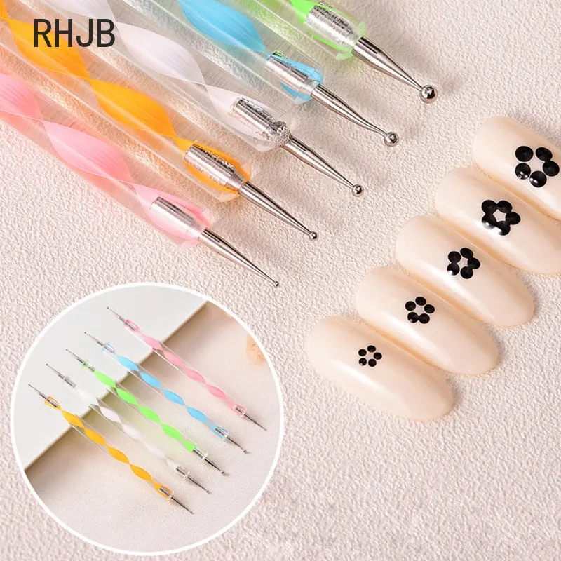 RHJB 5PCS New 3D Uv Gel Art Nail Fingernails, Drill, Fingernail, Punch Tool, Nail Manicure Nail Brush Brush Set 3