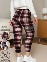 CUHAKCI Plus Size High Stretch Sexy Women's Tight Fitting Red And White checkered Comfortable Sports And Casual Tight Pants - Image 2