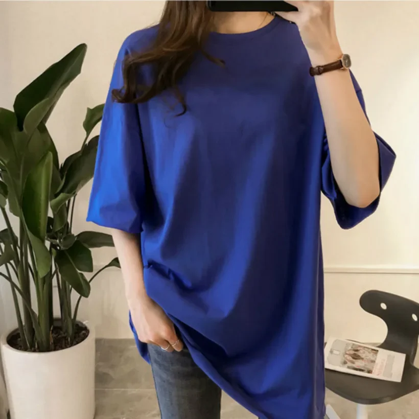 

Oversized T-shirt Women 2024 Summer O Neck Short Sleeve Elastic Basic T-shirt Loose Fashion Streetwear Girl Tee Tops Candy Color
