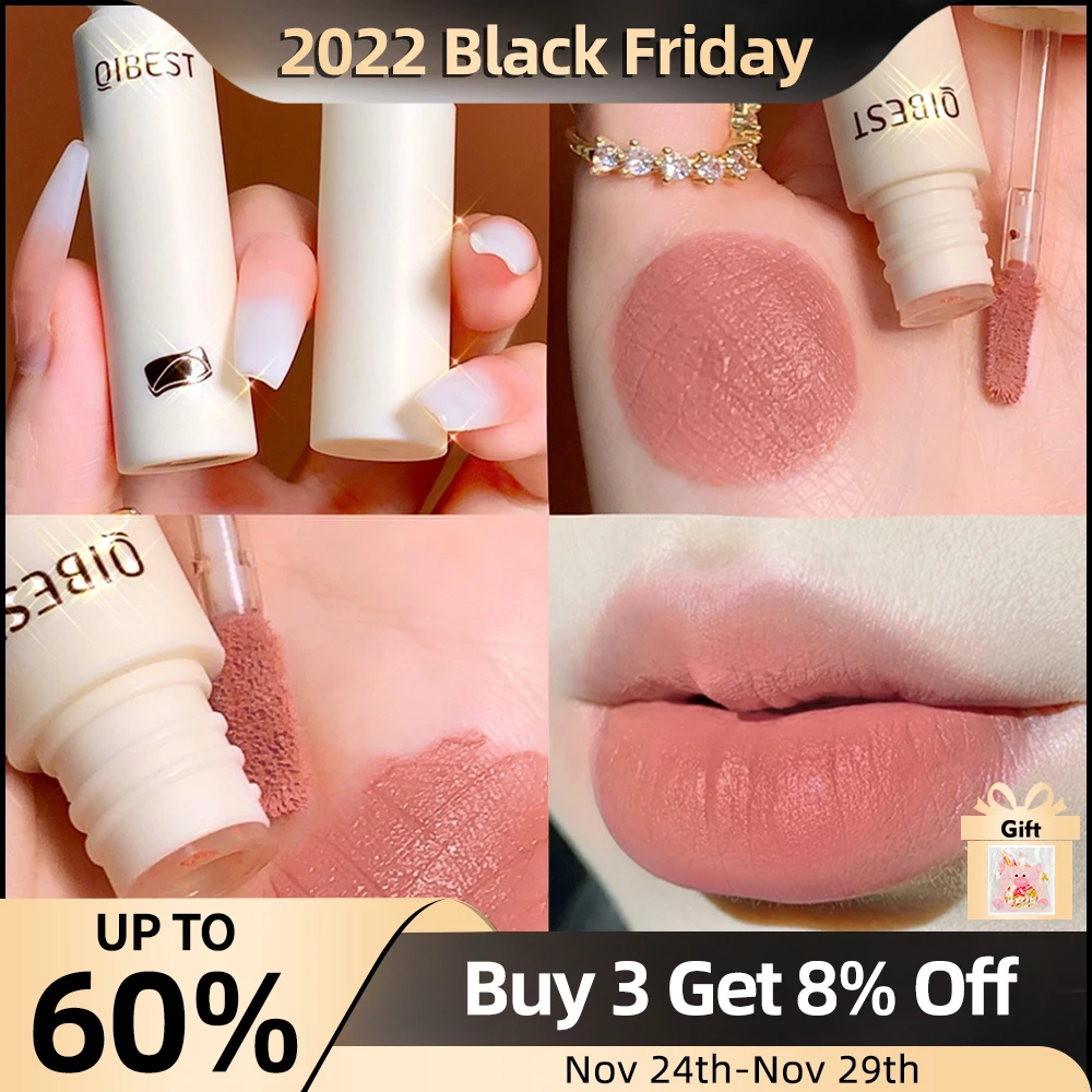 Qibest Lip Gloss 8 Colors Nude Matte Chocolate Lipstick Waterproof Long
