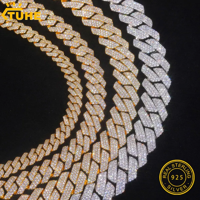 Hip Hop Glassa Ghiacciata 925 Argento 925 Argento Miami 18k Gioielli In Oro Maschile Catena Cubana Cadena Cubana Collane - Foto 8