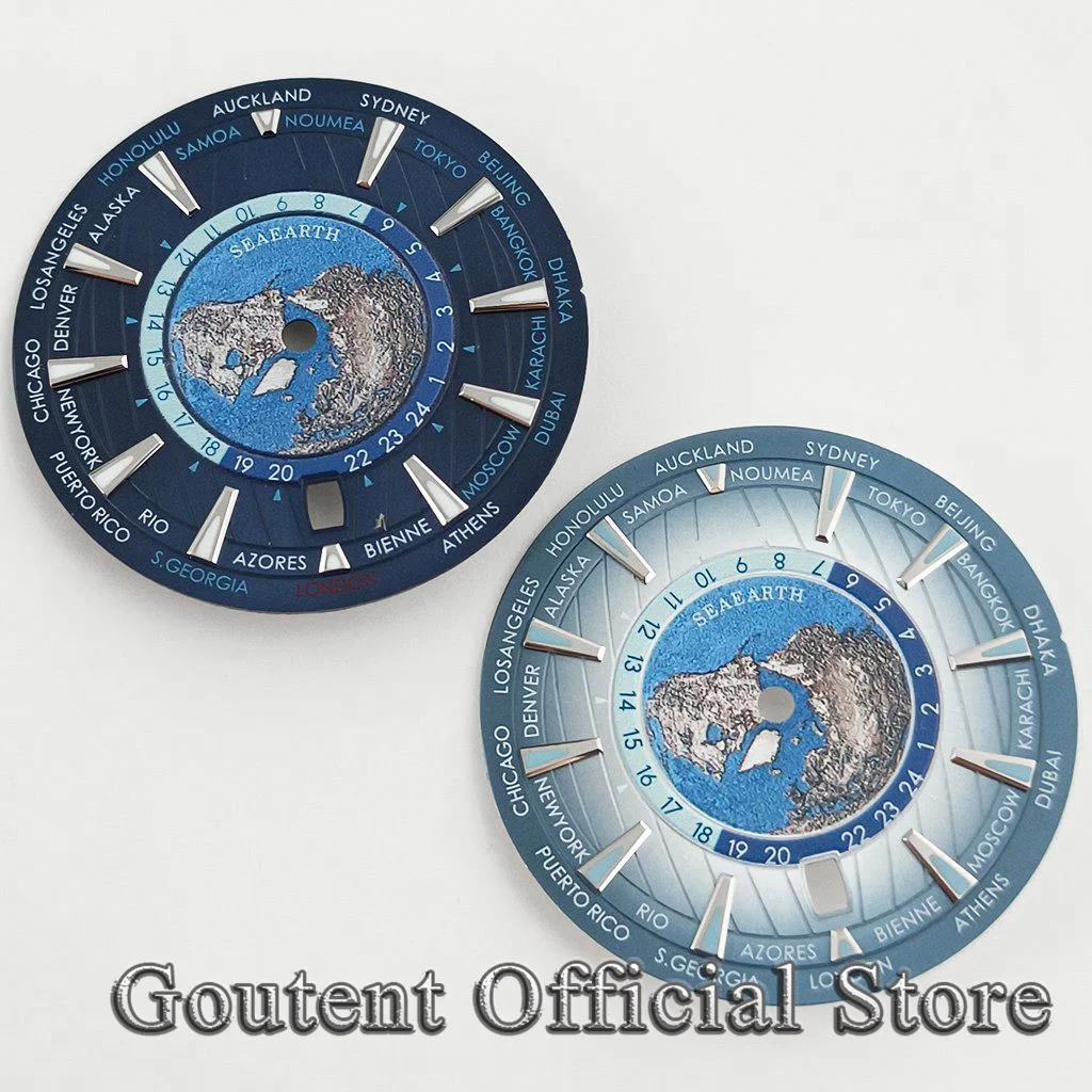 Goutent 33.5mm Green Blue​ Fit NH35 Automatic Movement Green Luminous 6 o'clock Crown Date Window