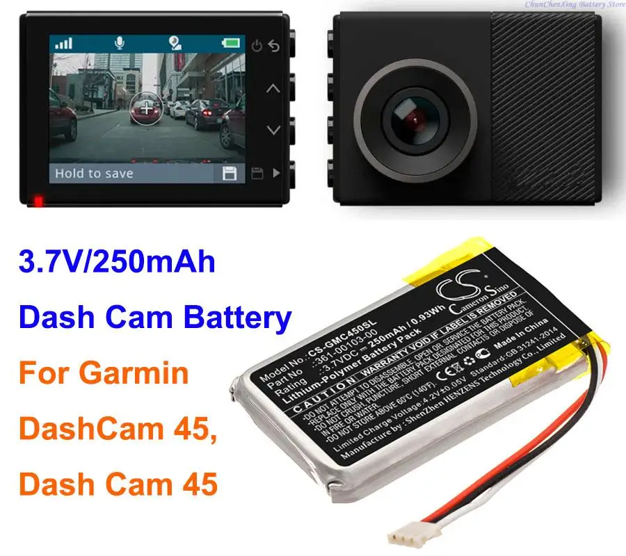 Batteria Dash Cam 250Mah 361-00103-00 Per Garmin Dashcam 45, Dash Cam 45