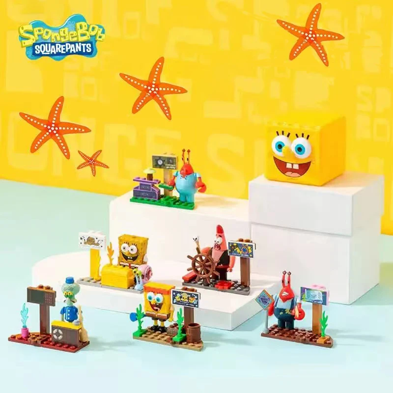 SpongeBob SquarePants Surprise Adventure Carrier Assembly Building Blocks Pie Big Star Crab Boss Doll Children's Birthday Gift