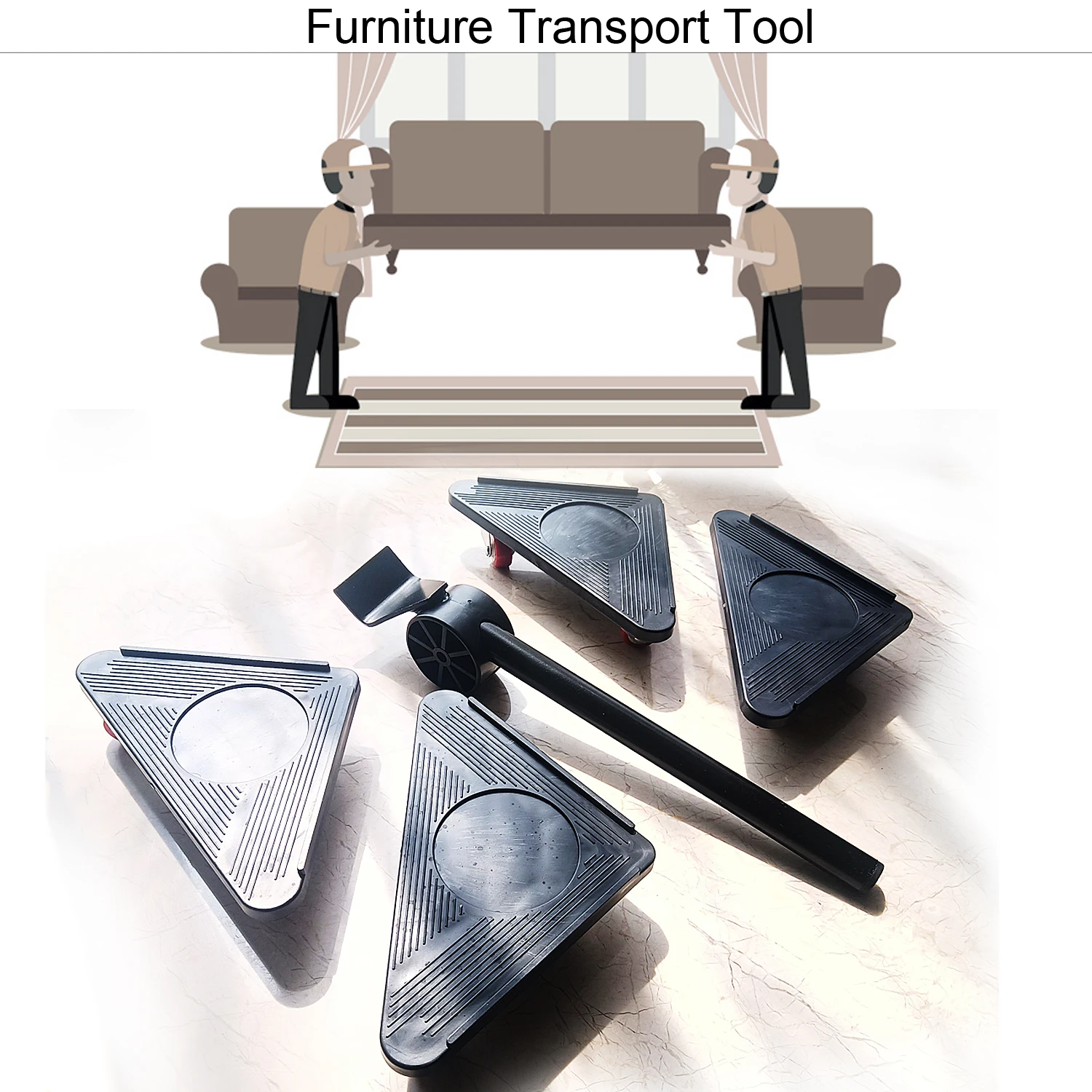 

QIGO 1Set(5Pcs) Professional Furniture Lifter Transport Mover Tool With 360° Roller Heavy Pry Bar Lifting Moving Helper