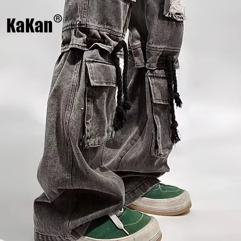 Kakan - European and American New Loose Work Wear Retro Jeans for Men, Hip Hop High Street Multi Pocket Long Jeans K27-138