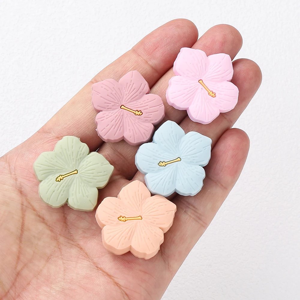 여러 가지 빛깔의 사쿠라 모양 실리콘 비즈, 느슨한 비즈, 간호, 씹을 수 있는 젖니, DIY 수제 팔찌 액세서리, 10 개, 신제품
