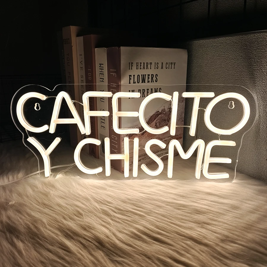 Cafecito Y Chisme Neon Sign, Vibrant Warm White Neon Wall Decor, Coffee Shop Business Sign, Restaurant Kitchen Decor Lights.