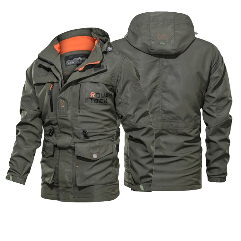 

Men Jacket Coat Stylish Windbreaker Jacket With Hood Multiple Pockets Waterproof Design For Men's Winter Outdoor Tactical Coat