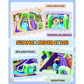 Water Slide Inflatable Bounce House for Kids with Blower Family Backyard Bouncy Castle Fun Doorway Tunnel Climbing Wall 4
