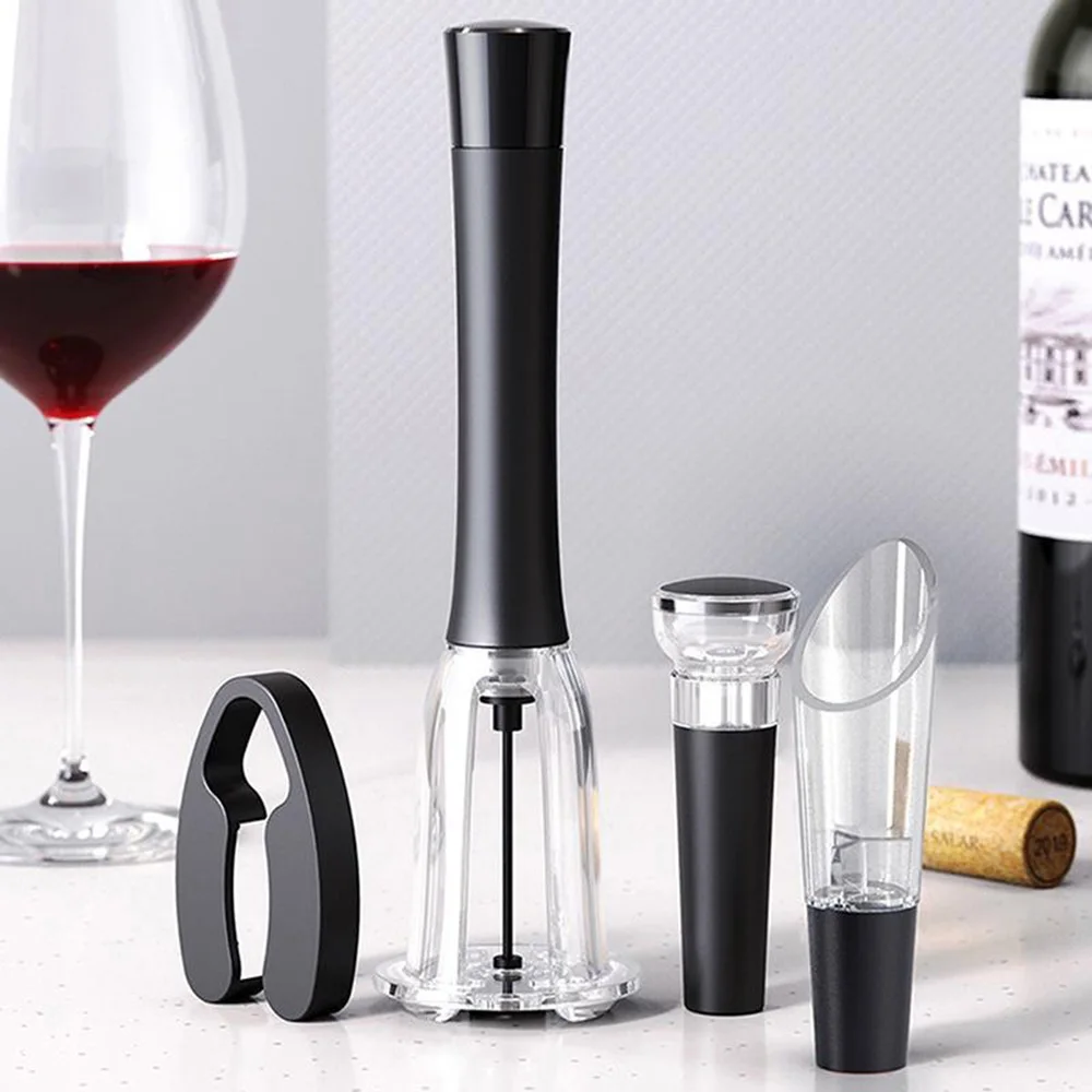 Wine Opener 4pcs Kit Air Pressure Bottle Opener Corkscrew Wine Pourer Vacuum Stopper Foil Cutter Accessory Christmas Gift,wine opener set