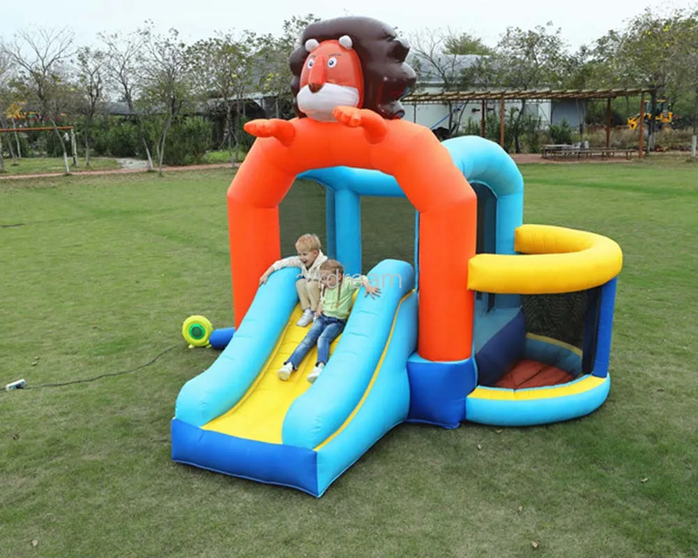 Cheap Outdoor Garden Backyard Bounce House Baby Slide Bouncy with Lion Inflatable Castle Slider for Children from China factory