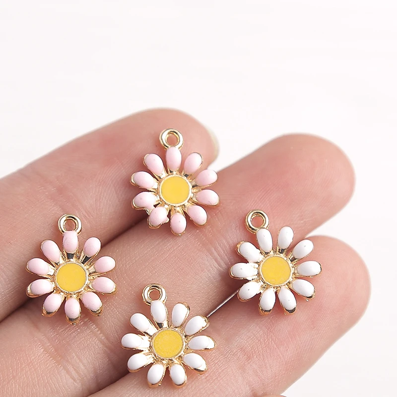 10 teile/los Bunte Emaille Blume Charms für Schmuck Machen Legierung Pflanze Baum Sonnenblumen Charms Anhänger für DIY Halsketten Ohrringe – Detail 3