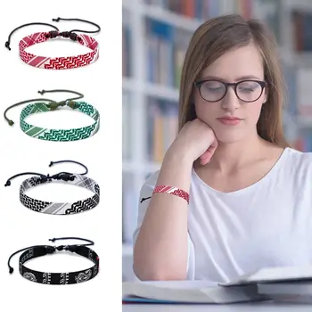 أساور منسوجة متعددة الألوان ، نقطة موجة هندسية ، أنماط تقليدية ، حبل يد حزام ، أساور جديلة مطابقة الألوان ، تصميم جديد 3