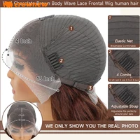 Perruque Lace Front Wig naturelle Body Wave marron chocolat, cheveux humains, pre-plucked, 13x4, 13x6, HD, 200% 6