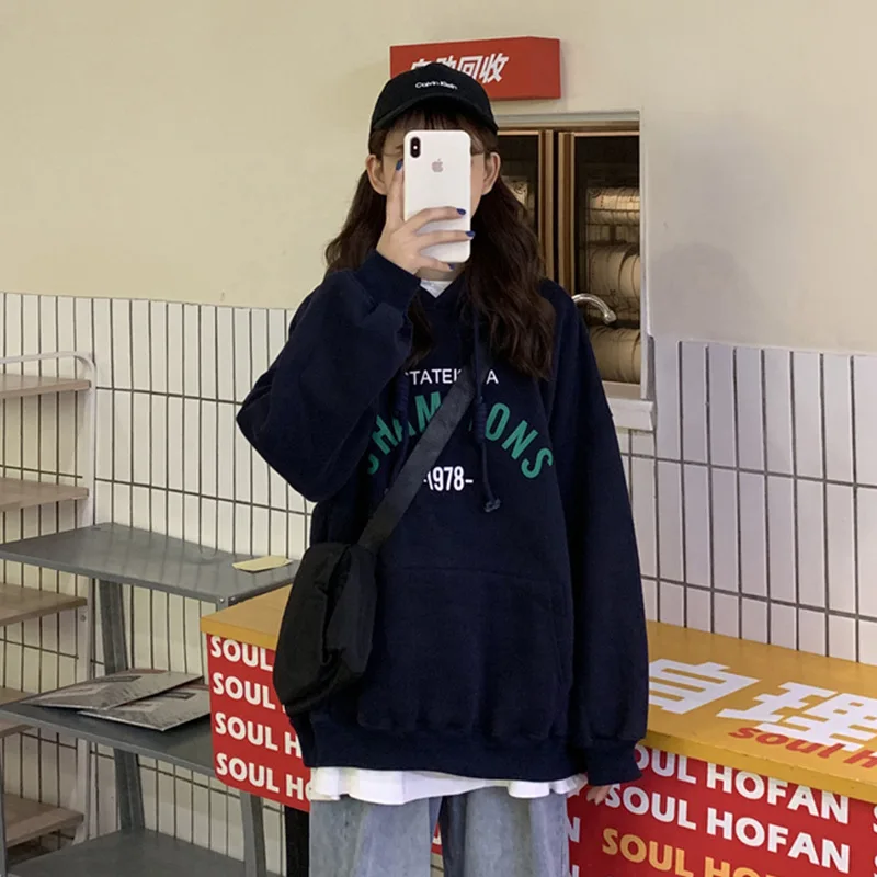 

Super hot cec sweater women's autumn and winter oversize hooded plus velvet jacket ins tide student loose clothes