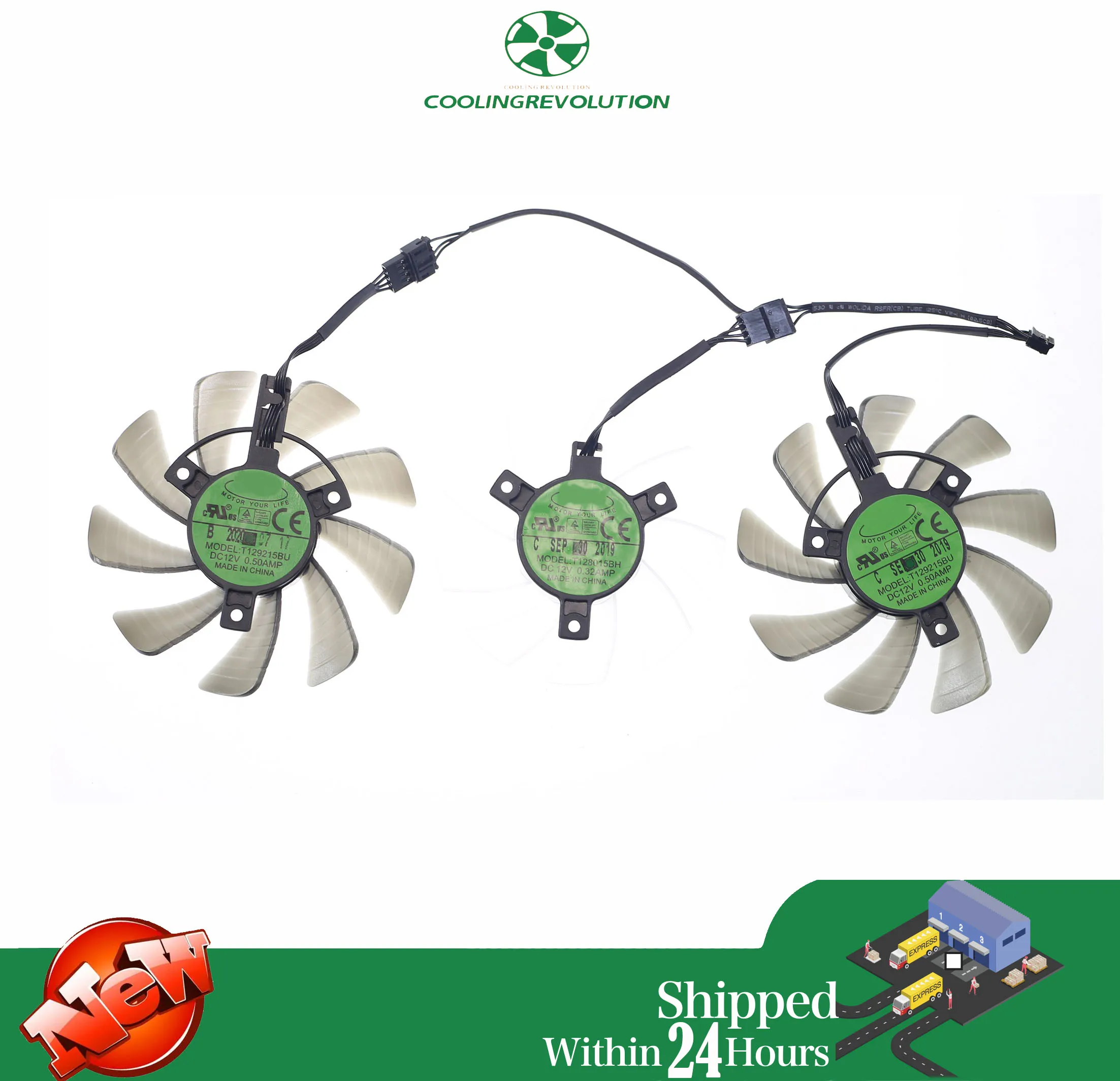 てんぼう T129215BU T128015BU DC12V 4Pin Graphics fan for ASRock Radeon RX