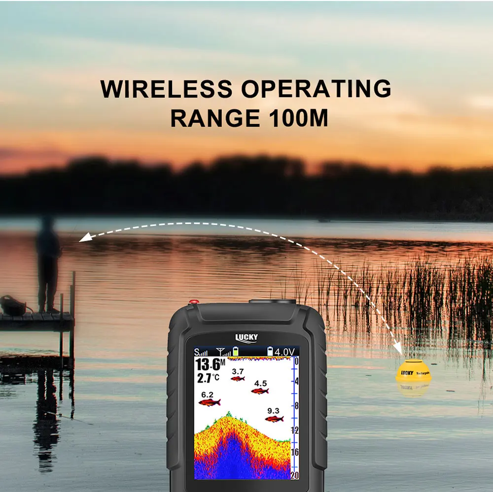 Description Picture 6 of itemLucky FF718LiC-WLA Wireless Portable Fish Finder 45M/147Feet Sonar Depth Waterproof Fishfinder Fish Attractive Lamp