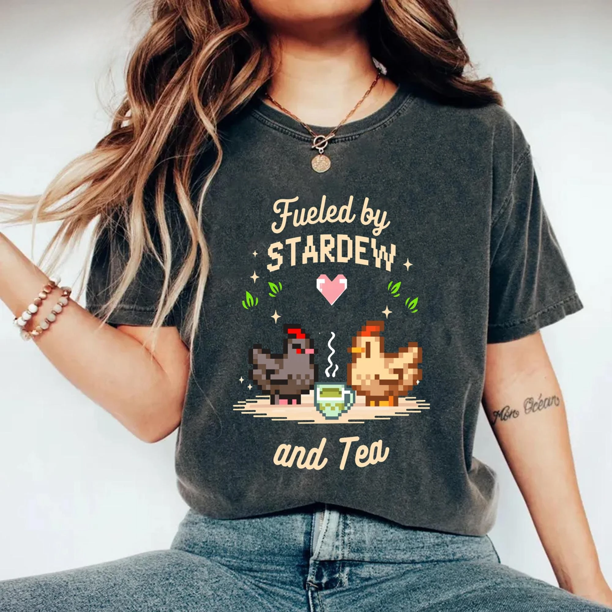 2026 Sommer Damen Retro Stardew Valley Print T-Shirt aus reiner Baumwolle, atmungsaktiv, Kurzarm, Streetwear, Oversized, locker geschnitten, lässig