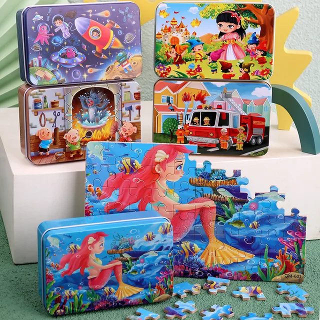 Puzzles 3D en bois pour enfants, image de dessin animé, Blanche-Neige, Cendrillon, Princesse, Hélicoptère, Montgolfière, 60 pièces 2