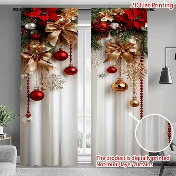 Red Gold Green Snowflake Sheer Curtains 1