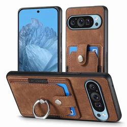 Luxury Leather Magnetic Wallet Case with Ring Stand and Card Slot Cover - Pixel 8a (D2 - Brown)