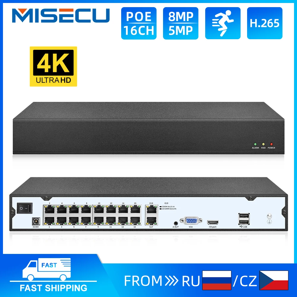 Misecu Nvr 4K Output 16Ch Registratore Nvr H.265 Cctv Nvr Videoregistratore Di Sicurezza Supporto Rilevamento Facciale Sistema Onvif Xmeye