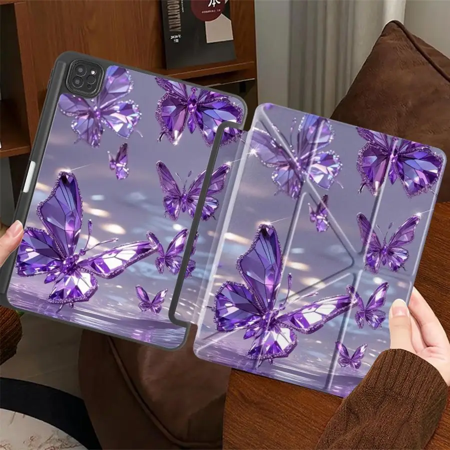 Purple Butterfly Tablet Case with Built-In Holder