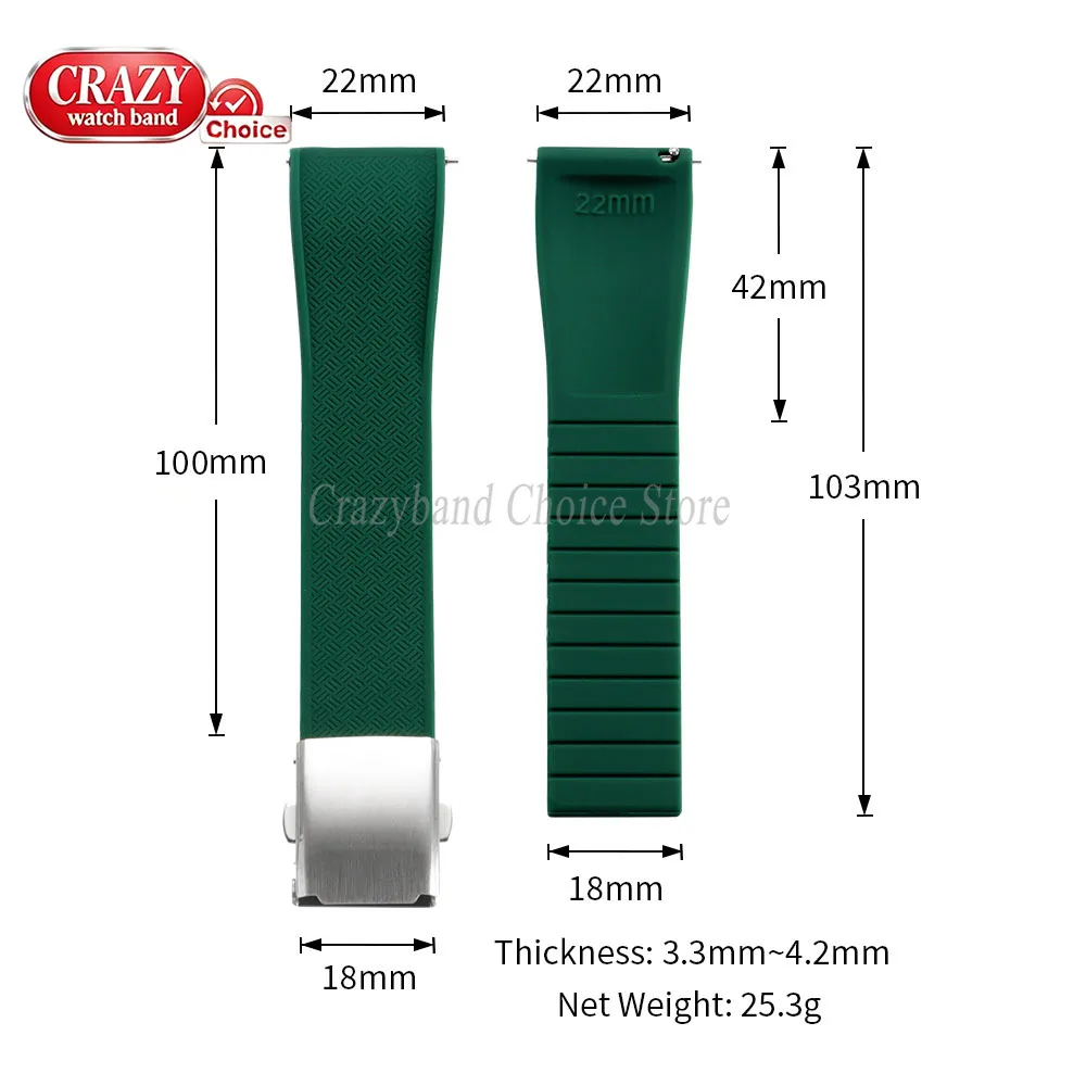 Universal Quick Release Silicone Watch Strap - Green, Blue, and Black 20mm/22mm