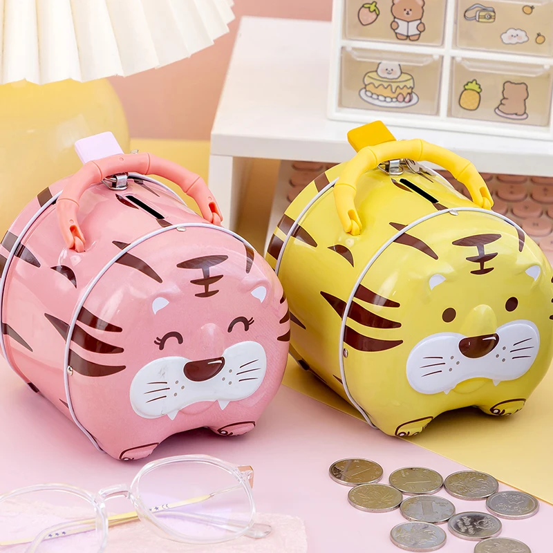 Creative Tiger Piggy Bank Kids Room Decoration Anti-fall Vinyl Piggy Bank Birthday Gift Saving Box Lockable Money Safe