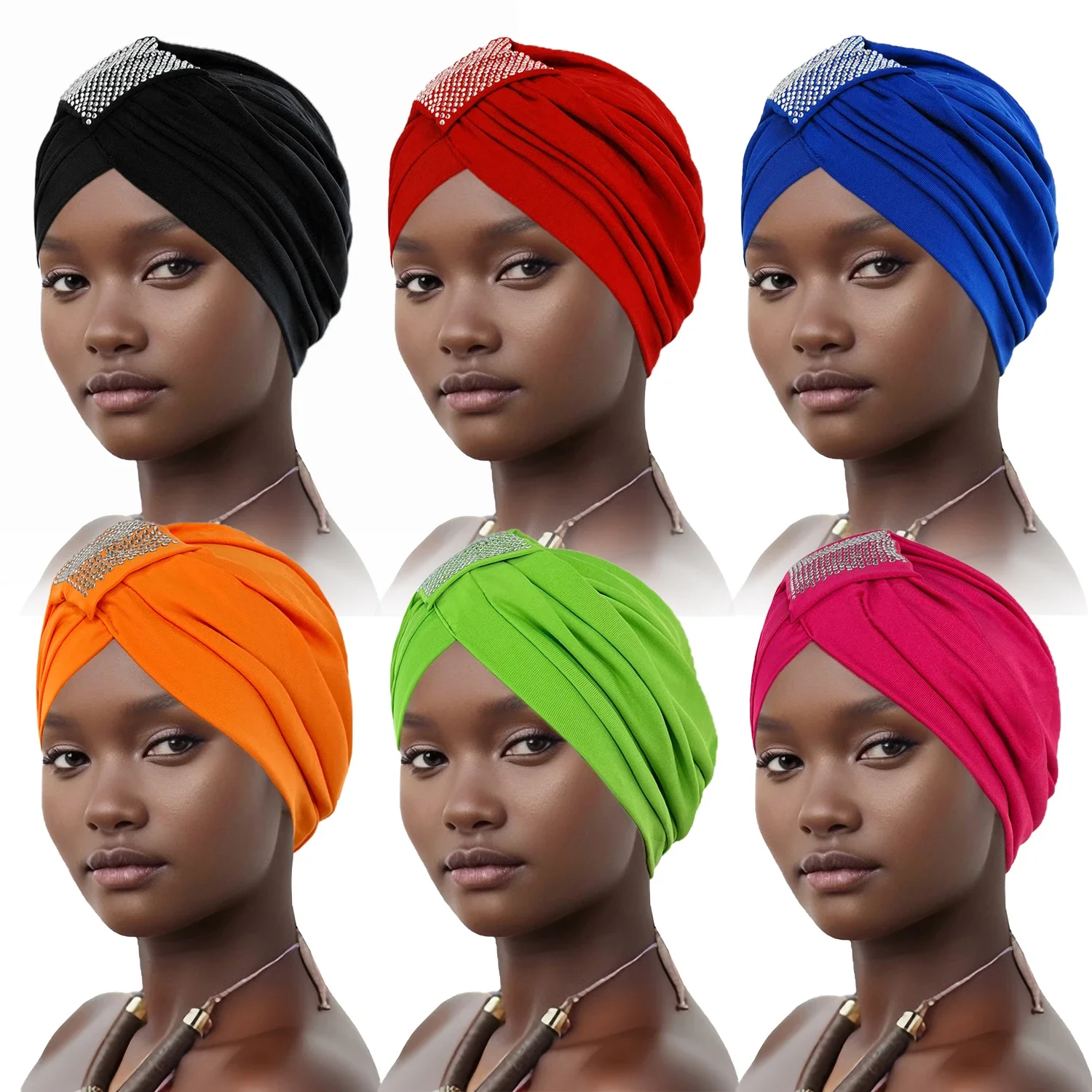 Women Luxury Rhinestone Deco Turban Hat Cross Elastic African Wrap Head Headgear Headtie Muslim Hijab Scarf Turbante Mujer 6